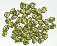 50 9mm Transparent Olive and Gold Leaf Beads